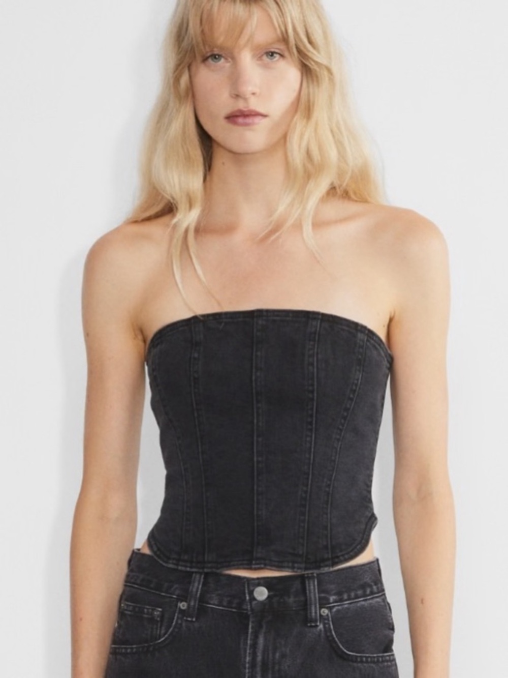 Aritzia Black Denim Forum Strapless Corset Top